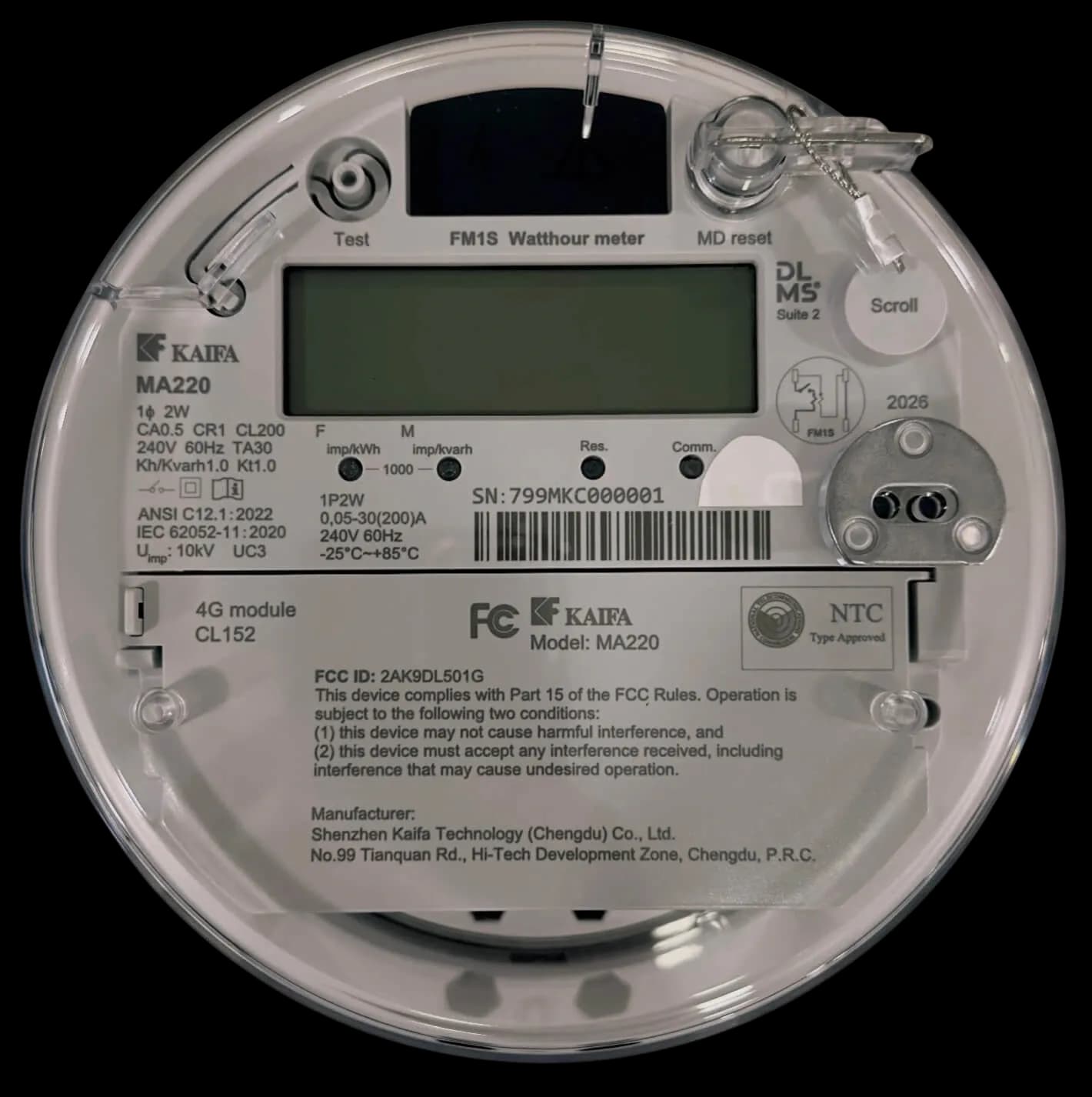 ELECTRO MA220 — FM1S — Single-Phase 2-Wire, ANSI